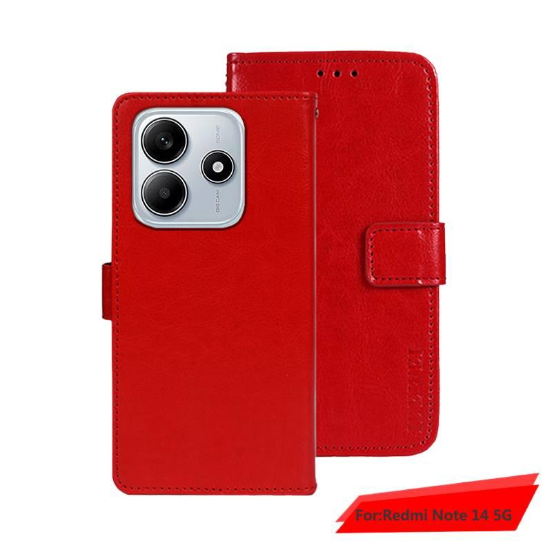 غطاء واقي بملمس جلد لـ Redmi Note 14 مع حامل بطاقات وحماية من السقوط مع مقاوم للصدمات مع حامل قائم مع مغناطيس قوي باللون بني مغناطيسي بوظيفة حامل باللون البني باللون الأحمر - Image 5