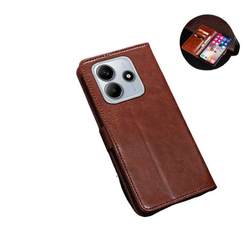 غطاء واقي بملمس جلد لـ Redmi Note 14 مع حامل بطاقات وحماية من السقوط مع مقاوم للصدمات مع حامل قائم مع مغناطيس قوي باللون بني مغناطيسي بوظيفة حامل باللون البني باللون الأحمر - Image 3