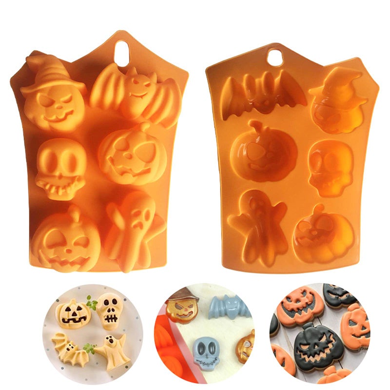 FantasyDay 2 Pack Halloween Pumpkin Witch Ghost Silicone Mold Candy Mold Ice Tray for Holiday Chocolate Muffin Cups Wafer Cake Toppers Bath Bombs Soaps Cookie and More 6