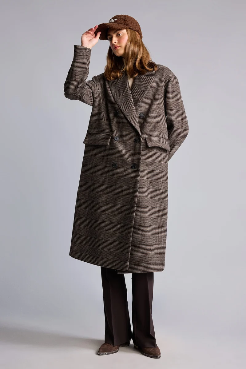 Regular Fit Plaid Cashmere Coat