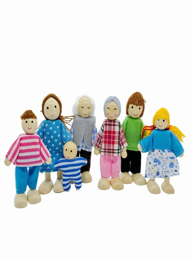 HYSTYLE 7 Pack Wooden Dollhouse Family Dolls Pretend Play Figures, Family Role Play Pretend Play People Figures - Image 1