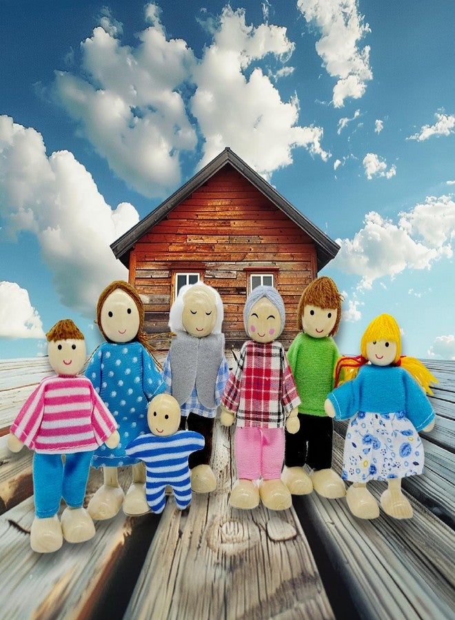 HYSTYLE 7 Pack Wooden Dollhouse Family Dolls Pretend Play Figures, Family Role Play Pretend Play People Figures - Image 3