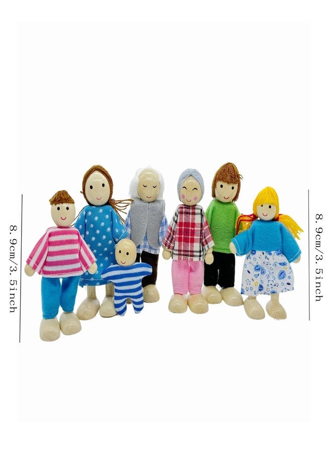 HYSTYLE 7 Pack Wooden Dollhouse Family Dolls Pretend Play Figures, Family Role Play Pretend Play People Figures - Image 2