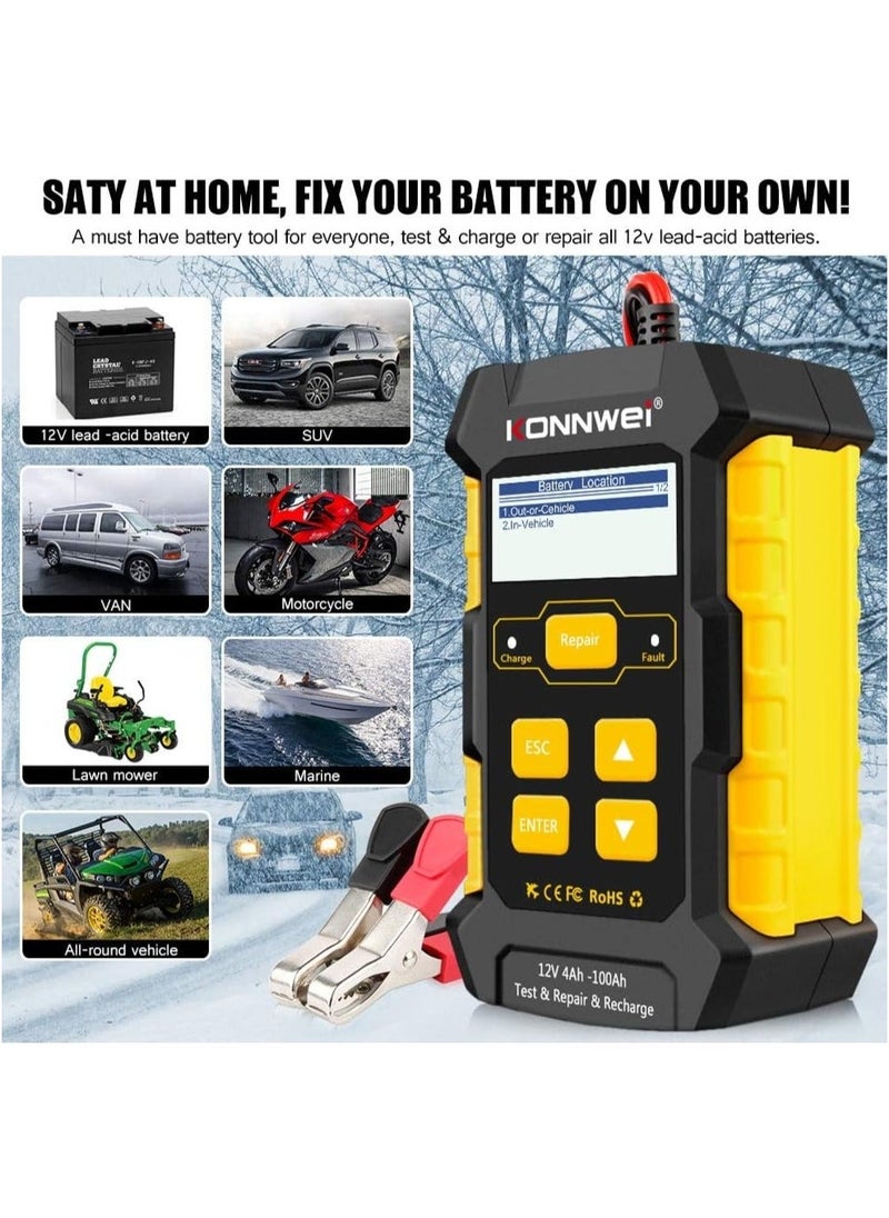 Konnwei 3-in-1 car battery charger KW510-12V 5A fully automatic intelligent charger, with pulse repair/desulfurization/maintenance and temperature compensation  - Image 2