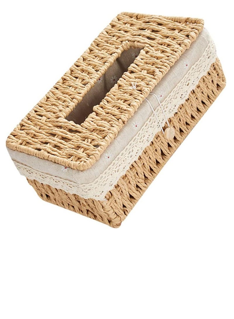 FFD Rattan Woven Tissue Box Rectangular Tissue Box with Cover, Vintage Napkin Pumping Paper Case,Facial Tissues Box Tissue Box Holder for Car Bathroom Vanity Countertops Desktop Office  - Image 3