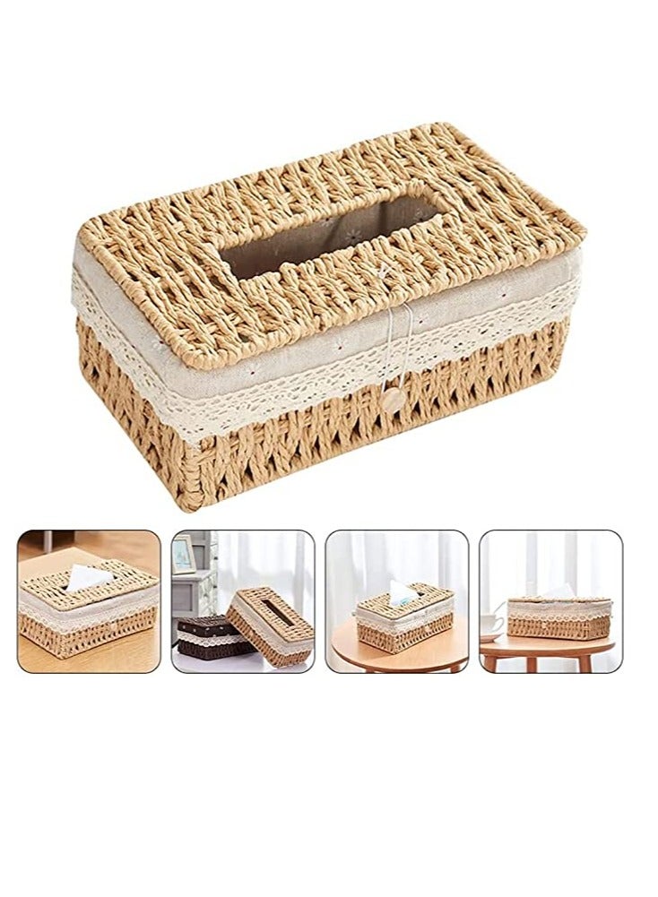 FFD Rattan Woven Tissue Box Rectangular Tissue Box with Cover, Vintage Napkin Pumping Paper Case,Facial Tissues Box Tissue Box Holder for Car Bathroom Vanity Countertops Desktop Office  - Image 4