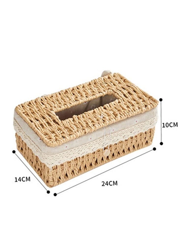 FFD Rattan Woven Tissue Box Rectangular Tissue Box with Cover, Vintage Napkin Pumping Paper Case,Facial Tissues Box Tissue Box Holder for Car Bathroom Vanity Countertops Desktop Office  - Image 2