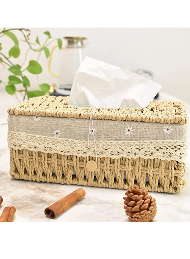 FFD Rattan Woven Tissue Box Rectangular Tissue Box with Cover, Vintage Napkin Pumping Paper Case,Facial Tissues Box Tissue Box Holder for Car Bathroom Vanity Countertops Desktop Office  - Image 5
