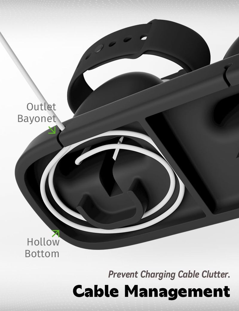 ELETIUO Dual Charger Stand Compatible with Apple Watch Series 49/46/45/44/42/41/40/38mm iWatch Ultra2/Ultra/10/9/8/SE2/7/6/SE/5/4/3/2/1,Silicone Dock Organizer Supports Night Stand Mode,Black - Image 4