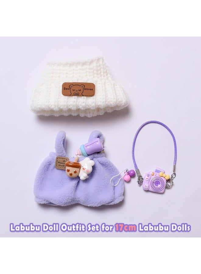 Purple Leisure Clothes for Labubu 1/2/3 Generation Doll, White Headpiece Lavender Overalls Purple Camera Accessories, Easy to Dress Durable Materials for Labubu Doll Photoshoots (Doll Not Included) - Image 3