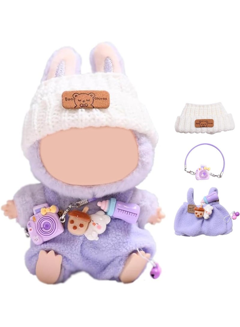 Purple Leisure Clothes for Labubu 1/2/3 Generation Doll, White Headpiece Lavender Overalls Purple Camera Accessories, Easy to Dress Durable Materials for Labubu Doll Photoshoots (Doll Not Included) - Image 1