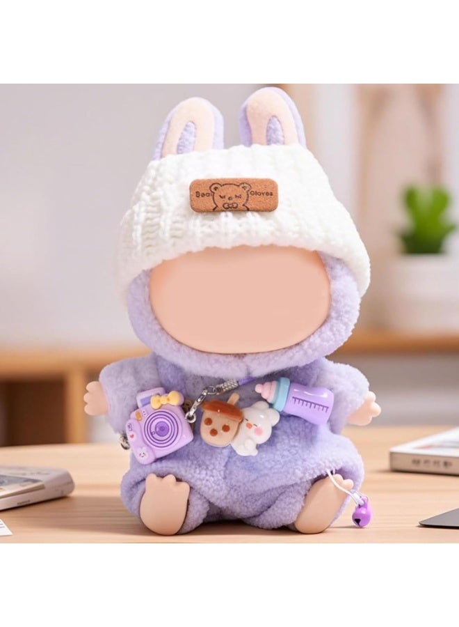 Purple Leisure Clothes for Labubu 1/2/3 Generation Doll, White Headpiece Lavender Overalls Purple Camera Accessories, Easy to Dress Durable Materials for Labubu Doll Photoshoots (Doll Not Included) - Image 2