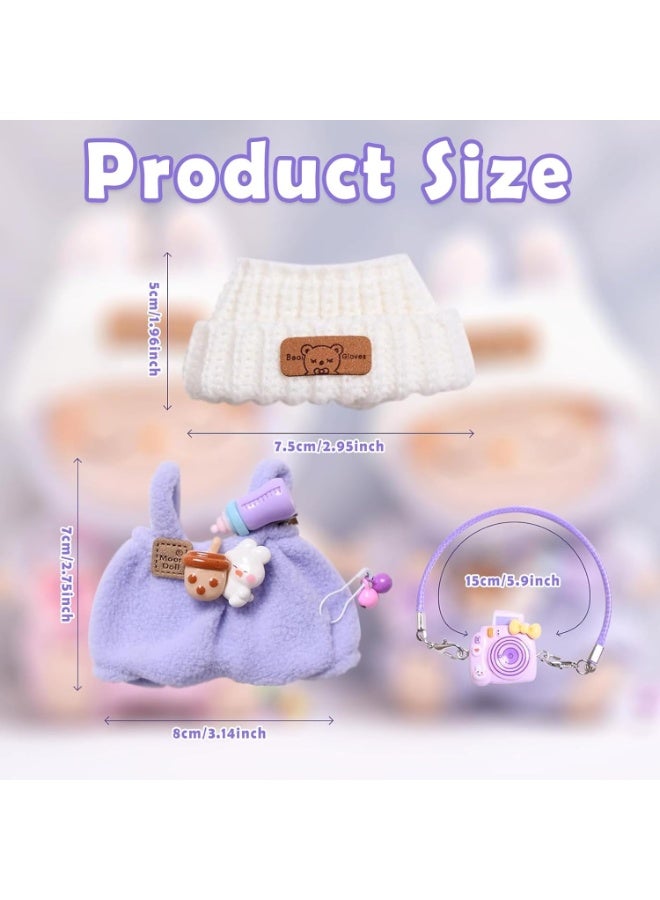 Purple Leisure Clothes for Labubu 1/2/3 Generation Doll, White Headpiece Lavender Overalls Purple Camera Accessories, Easy to Dress Durable Materials for Labubu Doll Photoshoots (Doll Not Included) - Image 5