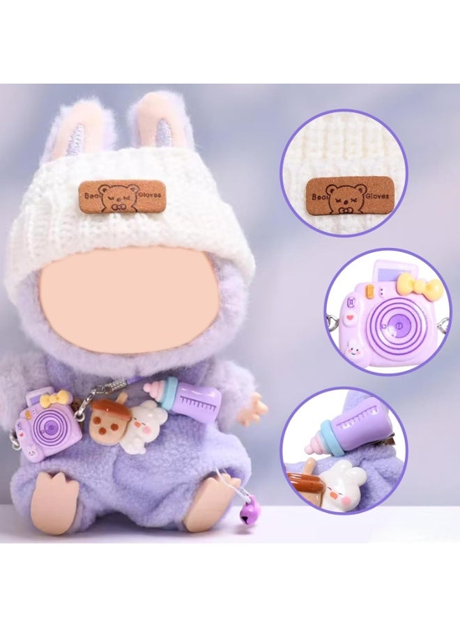 Purple Leisure Clothes for Labubu 1/2/3 Generation Doll, White Headpiece Lavender Overalls Purple Camera Accessories, Easy to Dress Durable Materials for Labubu Doll Photoshoots (Doll Not Included) - Image 4
