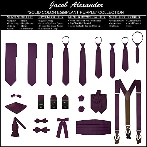Jacob Alexander Men's Skinny Width 2" Solid Color Tie - Eggplant - Image 5