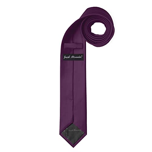 Jacob Alexander Men's Skinny Width 2" Solid Color Tie - Eggplant - Image 2