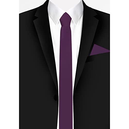 Jacob Alexander Men's Skinny Width 2" Solid Color Tie - Eggplant - Image 3