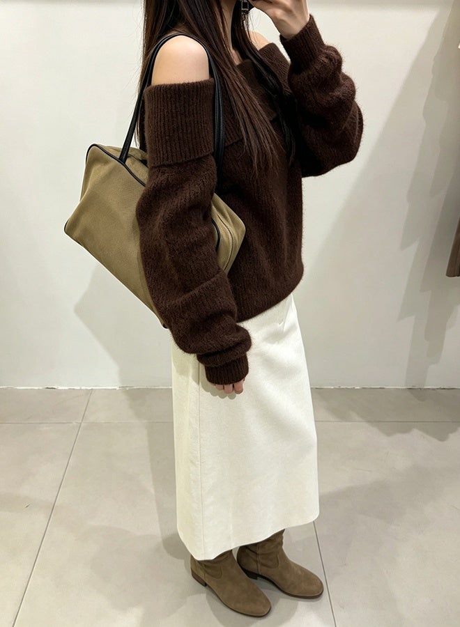 Canvas Bowling Bag, Leather Spliced Tote, Elegant Long Handle Shoulder Underarm Purse for Women, Gift for Her - Image 3