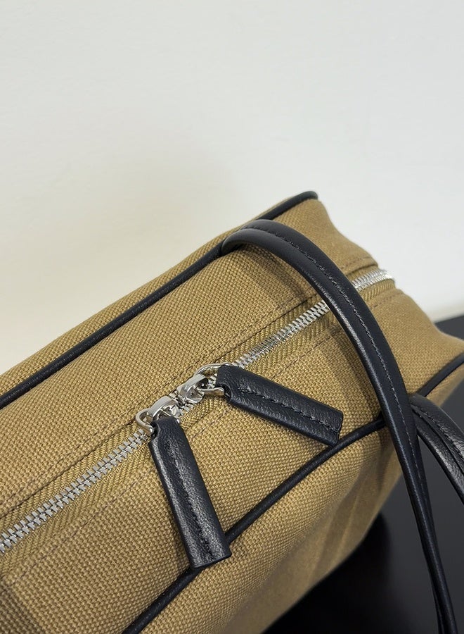 Canvas Bowling Bag, Leather Spliced Tote, Elegant Long Handle Shoulder Underarm Purse for Women, Gift for Her - Image 4