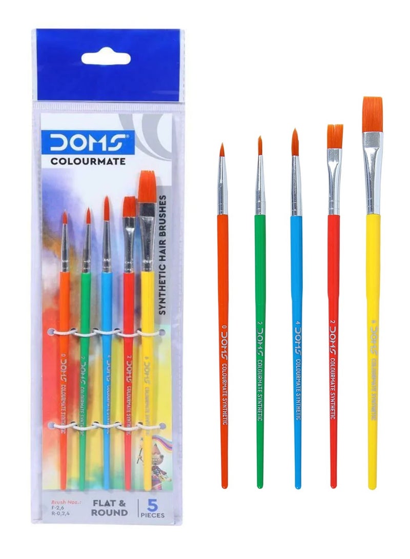 DOMS مجموعة فرش طلاء صناعية مستديرة ومسطحة من Colormate مكونة من 5 قطع - Image 1