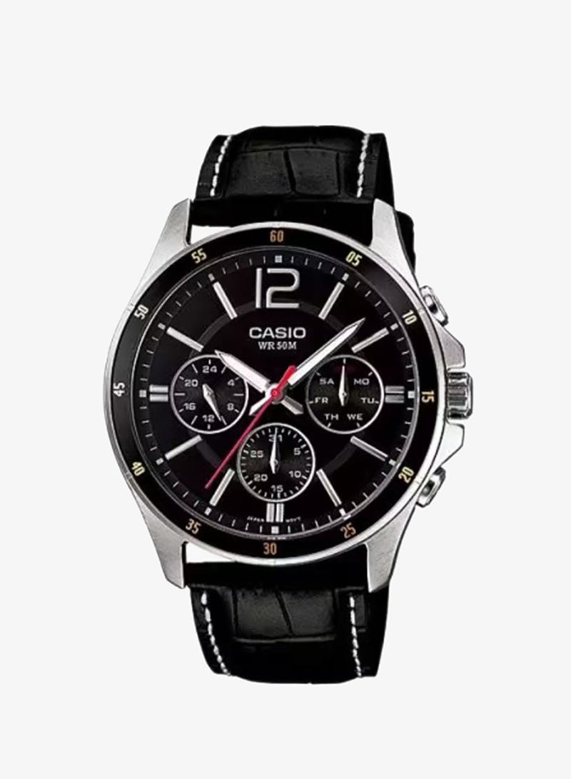 Men's Leather Analog Watch MTP-1374L-1AVDF - 43.5 mm