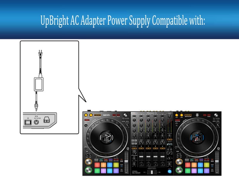 UpBright 12V AC/DC Adapter Compatible with Pioneer DJ Serato DDJ-1000 DDJ1000 SRT DDJ-1000SRT DDJ-1000SRT-W 4-Channel Club Style Digital DJ Controller 12VDC DC12V 12.0V Power Supply Cord Charger PSU - Image 2