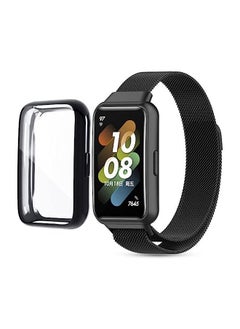 VINSOC Huawei Watch Band 7 Milanese Straps Magnetic Stainless Steel Mesh Replacement Strap Wristband Sport Band for Women Men With TPU Watch Case Black  - Image 1