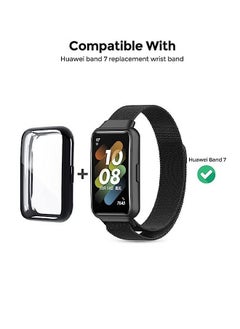 VINSOC Huawei Watch Band 7 Milanese Straps Magnetic Stainless Steel Mesh Replacement Strap Wristband Sport Band for Women Men With TPU Watch Case Black  - Image 4