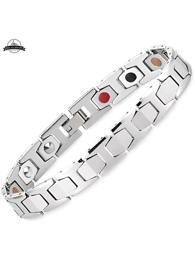 Relax Smart Magnetic Stone Stainless Steel Chain Bracelet – Stylish Energy Healing Jewelry for Men & Women, Adjustable Durable Link Bracelet for Pain Relief & Wellness - Image 5