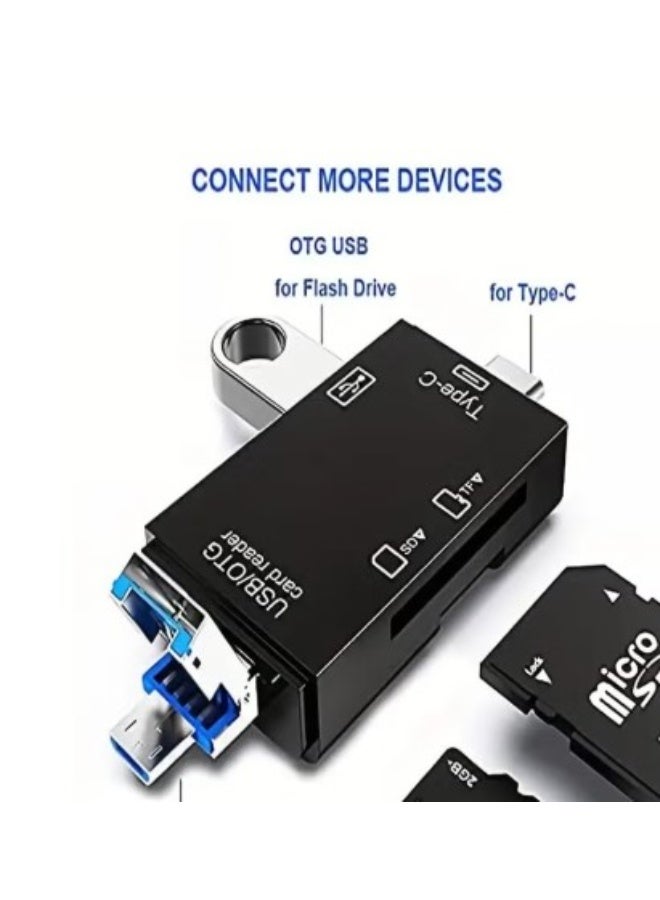 Terabyte 6 in 1 OTG Multifuntional Card Reader Memory Reader, Camera Viewer, Micro SD/TF External Card Reader USB 3.0 SD Card Reader USB C to Micro USB/USB A Convertor Charging/Data Transportation (Black) - Image 1