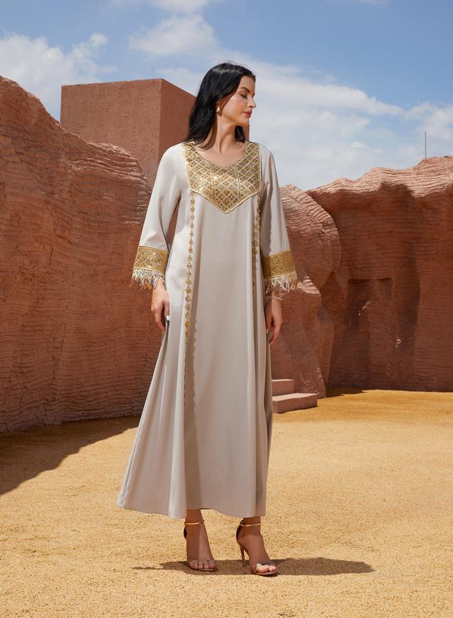 Take Two Sequined Embellished Sleeve Tassel Detail Jalabiya - Image 4