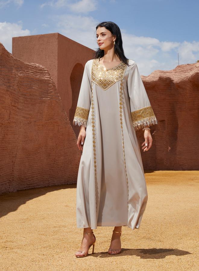 Take Two Sequined Embellished Sleeve Tassel Detail Jalabiya - Image 1