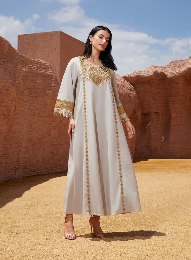 Take Two Sequined Embellished Sleeve Tassel Detail Jalabiya - Image 5