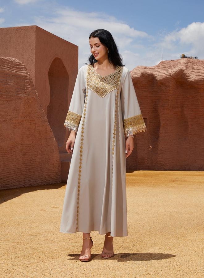 Take Two Sequined Embellished Sleeve Tassel Detail Jalabiya - Image 3