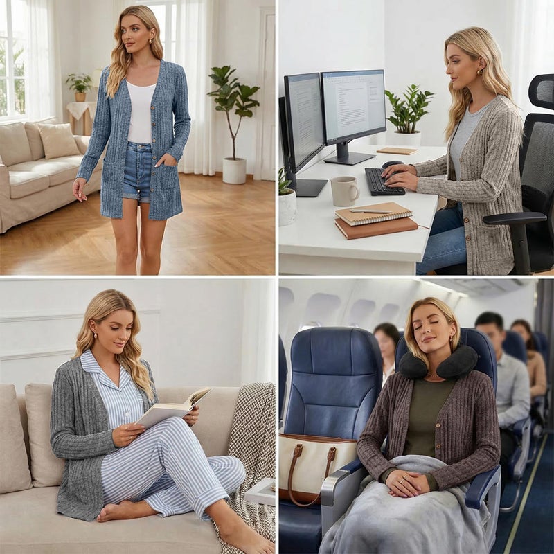 Witsmile Womenâ€™s 2024 Fall Fashion Cardigan Lightweight Soft Knit Cardigan for Women Long Sleeve Open Front Coat with Pockets(Grayish Blue, Medium) - Image 5