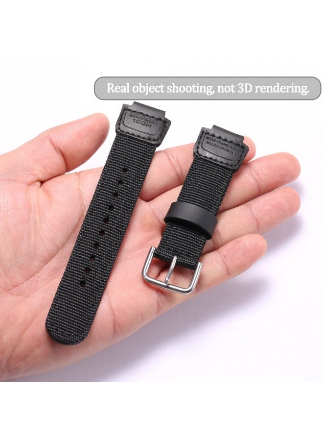 MCXGL 16mm Replacement Strap Compatible with Casio GA100 110 120 700 2100 DW5600 6900 AWG-M100 GW9400 Nylon Leather Bracelet Watch Band Watch Accessories (Black silver Button) - Image 4