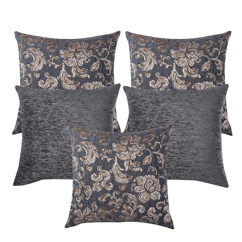 CAZIMO Jacquard Soft Velvet Floral Cushion Covers | Hypo-Allergenic | Washable | Non-Fade Diwan Sofa Pillow Covers for Home Bed & Living Room (Size - 16 X16 Inches, Color - Grey) - Set of 5 Pcs - Image 2