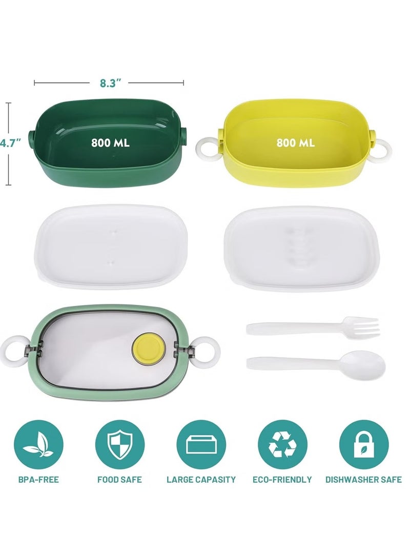 صندوق غداء بينتو 2 قسم للأطفال والكبار - حاوية طعام محمولة خالية من BPA، مقاوم للتسرب وآمن للميكروويف وغسالة الأطباق للمدرسة والمكتب (أخضر/متعدد الألوان) - Image 3