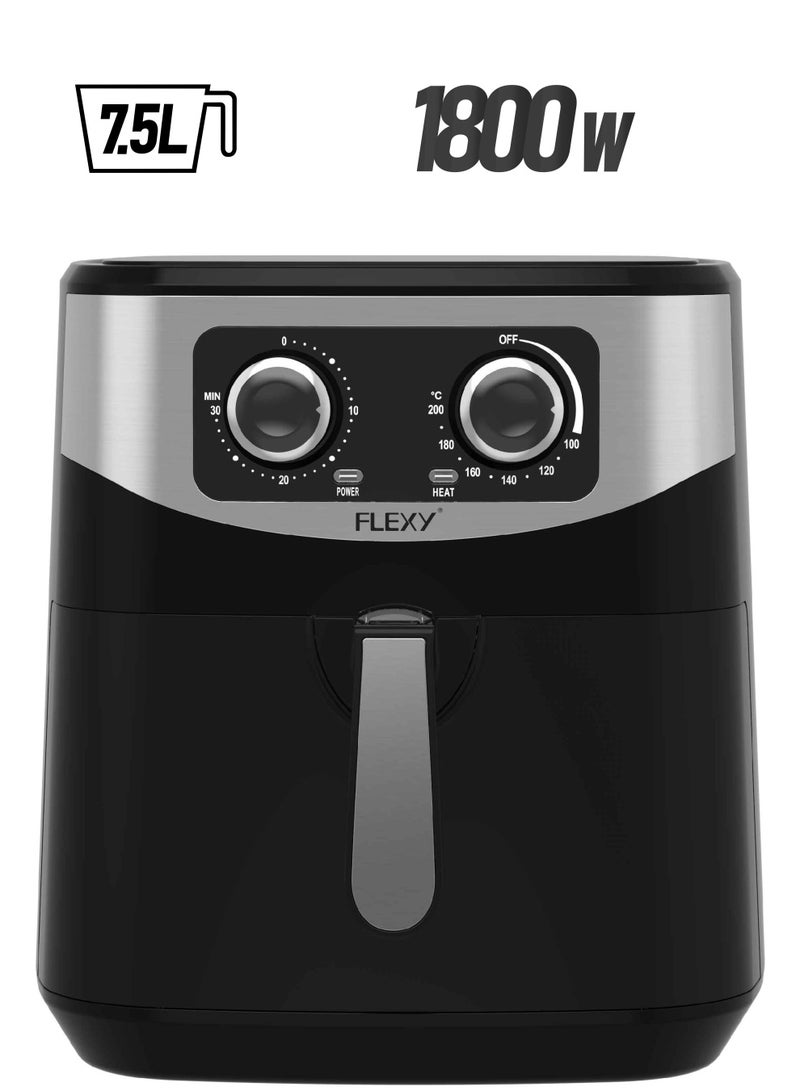 فليكسي مقلاة هوائية من الفولاذ المقاوم للصدأ سعة 7.5 لتر مع درجة حرارة قابلة للتعديل 1800 وات وتقنية هواء سريعة لطهي صحي منخفض الدهون بنسبة 80٪ - Image 1
