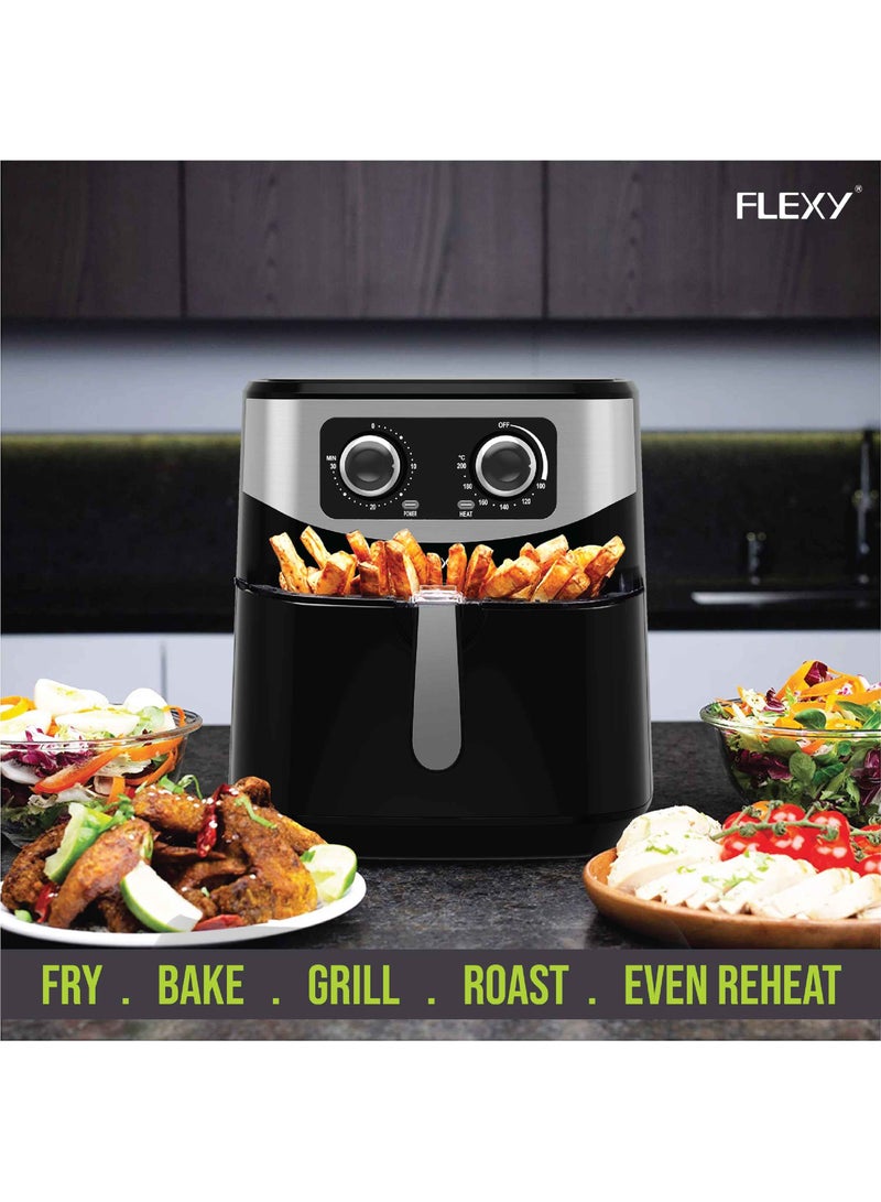 فليكسي مقلاة هوائية من الفولاذ المقاوم للصدأ سعة 7.5 لتر مع درجة حرارة قابلة للتعديل 1800 وات وتقنية هواء سريعة لطهي صحي منخفض الدهون بنسبة 80٪ - Image 5