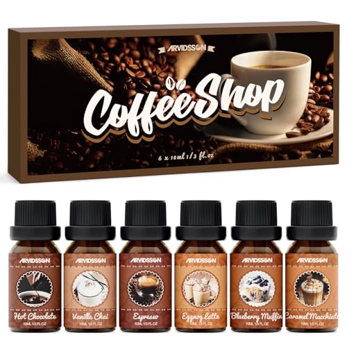 ARVIDSSON Coffee Fragrance Oils Set, Premium Essential Oils for Diffuser, Espresso, Vanilla Chai, Hot Chocolate, Blueberry Muffin, Eggnog Latte, Caramel Macchiato, Coffee Shop Scented Oils - Image 1