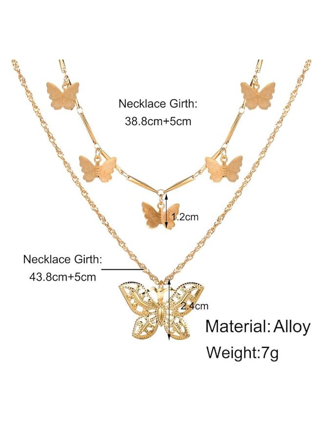 Shining Diva Fashion Latest Layered Non Precious Base Metal Cubic Zirconia Golden Neck Chain Butterfly Pendant Necklace For Women 12143Np  - Image 2