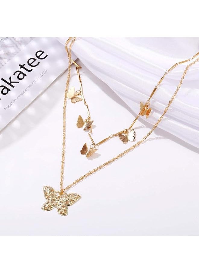 Shining Diva Fashion Latest Layered Non Precious Base Metal Cubic Zirconia Golden Neck Chain Butterfly Pendant Necklace For Women 12143Np  - Image 3