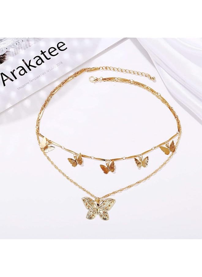 Shining Diva Fashion Latest Layered Non Precious Base Metal Cubic Zirconia Golden Neck Chain Butterfly Pendant Necklace For Women 12143Np  - Image 4