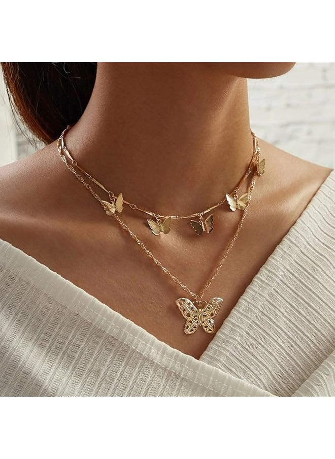 Shining Diva Fashion Latest Layered Non Precious Base Metal Cubic Zirconia Golden Neck Chain Butterfly Pendant Necklace For Women 12143Np  - Image 5