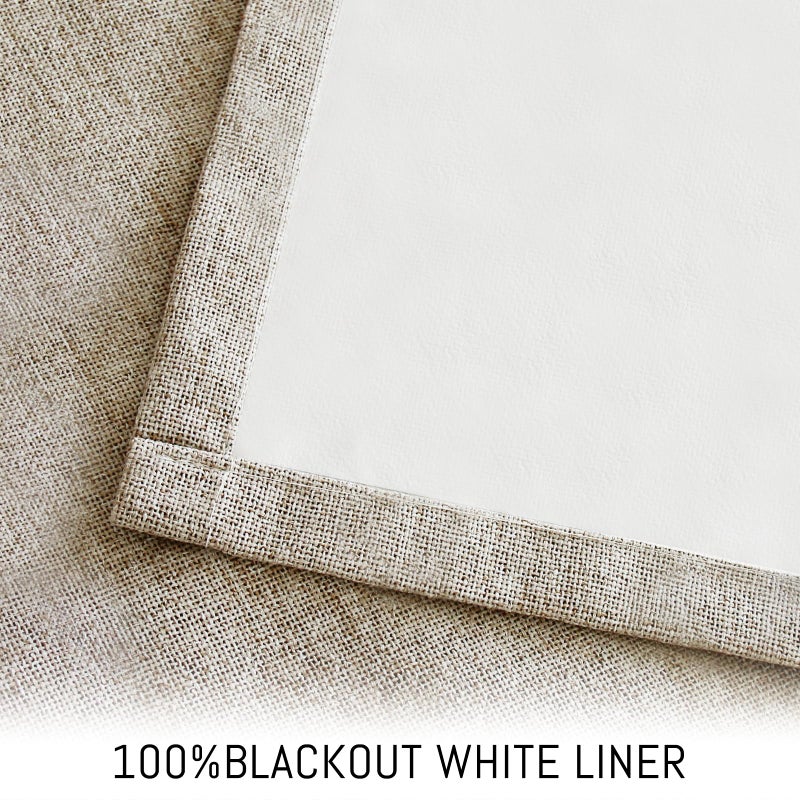 Yakamok Natural Linen Curtains 100% Blackout 84 Inches Long,Room Darkening Textured Curtains for Living Room Thermal Grommet Bedroom Curtains 2 Panels with Greyish White Liner - Image 3