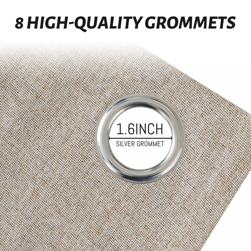 Yakamok Natural Linen Curtains 100% Blackout 84 Inches Long,Room Darkening Textured Curtains for Living Room Thermal Grommet Bedroom Curtains 2 Panels with Greyish White Liner - Image 4