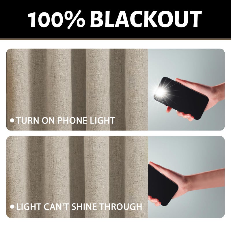 Yakamok Natural Linen Curtains 100% Blackout 84 Inches Long,Room Darkening Textured Curtains for Living Room Thermal Grommet Bedroom Curtains 2 Panels with Greyish White Liner - Image 2