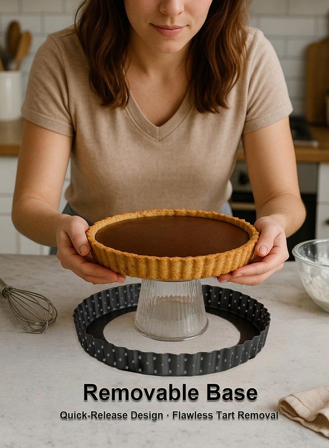 Yamteck 9 Inch Perforated Tart Pan for Crispy Crust w/Cake Server. Removable Bottom, Non-Stick Coating, Rugged Carbon Steel for Tart Quiche Pie Baking. Gift for Christmas Thanksgiving Party - Image 5