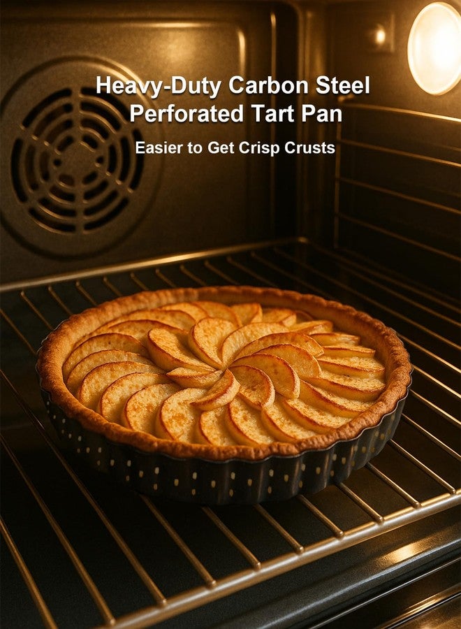 Yamteck 9 Inch Perforated Tart Pan for Crispy Crust w/Cake Server. Removable Bottom, Non-Stick Coating, Rugged Carbon Steel for Tart Quiche Pie Baking. Gift for Christmas Thanksgiving Party - Image 3